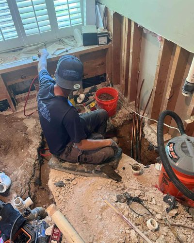 FlowMo Plumbing running a new drain line and brazing copper pipe for master bath